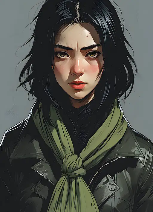 a woman with a green scarf around her neck, a character portrait by Sim Sa-jeong, cgsociety, photorealism, ilya kuvshinov, artstation hd, detailed painting.