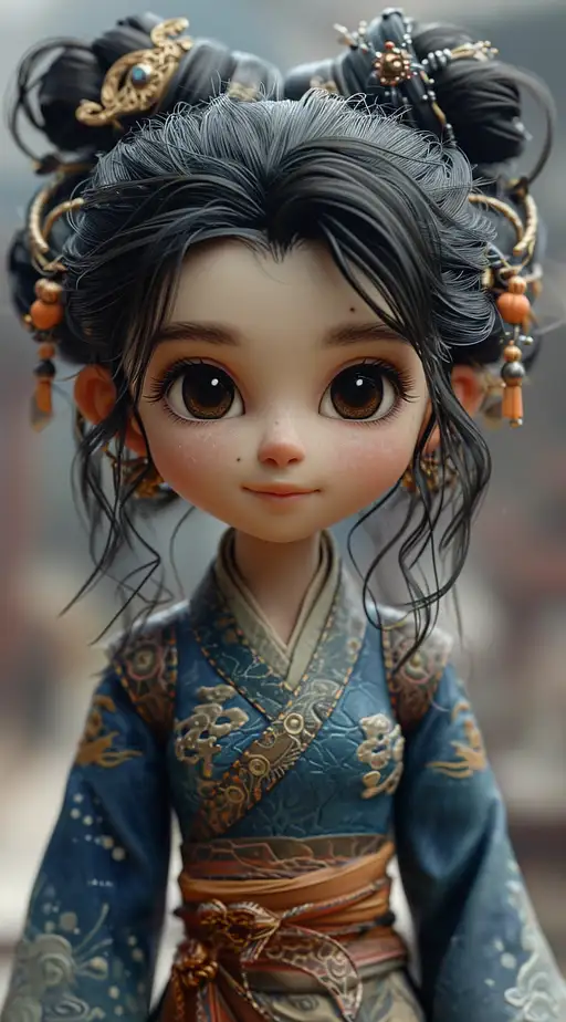 picture of a Chinese girl, in the style of unreal engine 5, disney animation, adorable toy sculptures, charles willson peale, jeremiah ketner, mark ryden, aurorapunk –ar 71:128 –stylize 750 –v 6