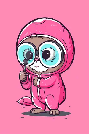 a tiny, curious animal dressed in adorable pink clothing, charming sticker, minimalist line art style, Nickelodeon animation style, adobe illustrator, Andrew Atroshenko, clean bright background –v 5 –q 3 –ar 2:3